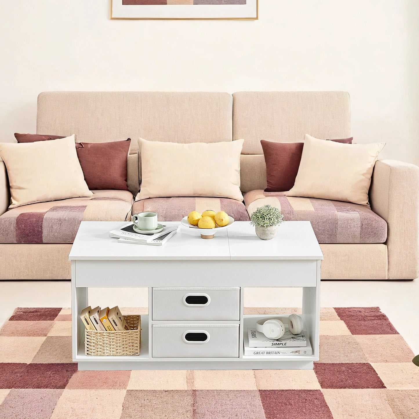 Coffee Table, Lift Top Coffee Table with 2 Drawers, Center Table with Lift Tabletop - image 2