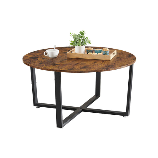 Industrial Cocktail Table, Steel Frame, Easy Assembly, Round Coffee Table, Brown and Black - image 1