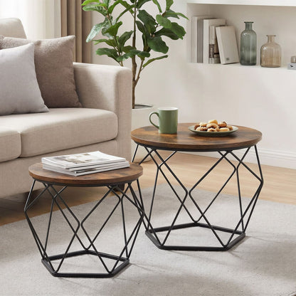 Set of 2 Side Tables, Industrial Steel Frame, Coffee Tables for Living Room, Brown and Black - image 5