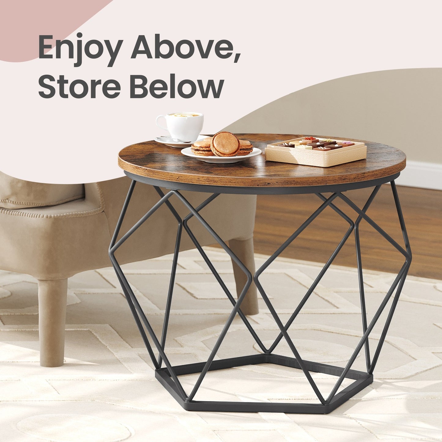 Set of 2 Side Tables, Industrial Steel Frame, Coffee Tables for Living Room, Brown and Black - image 8
