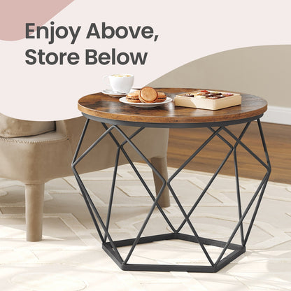 Set of 2 Side Tables, Industrial Steel Frame, Coffee Tables for Living Room, Brown and Black - image 8