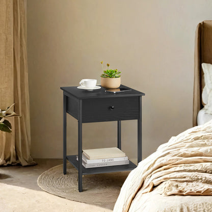 Nightstand, End Side Table with Drawer and Shelf, Bedroom - image 2