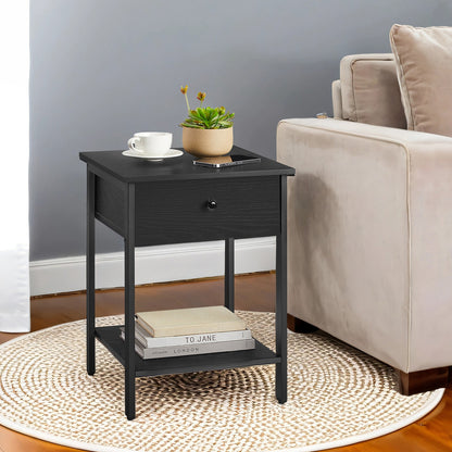 Nightstand, End Side Table with Drawer and Shelf, Bedroom - image 3