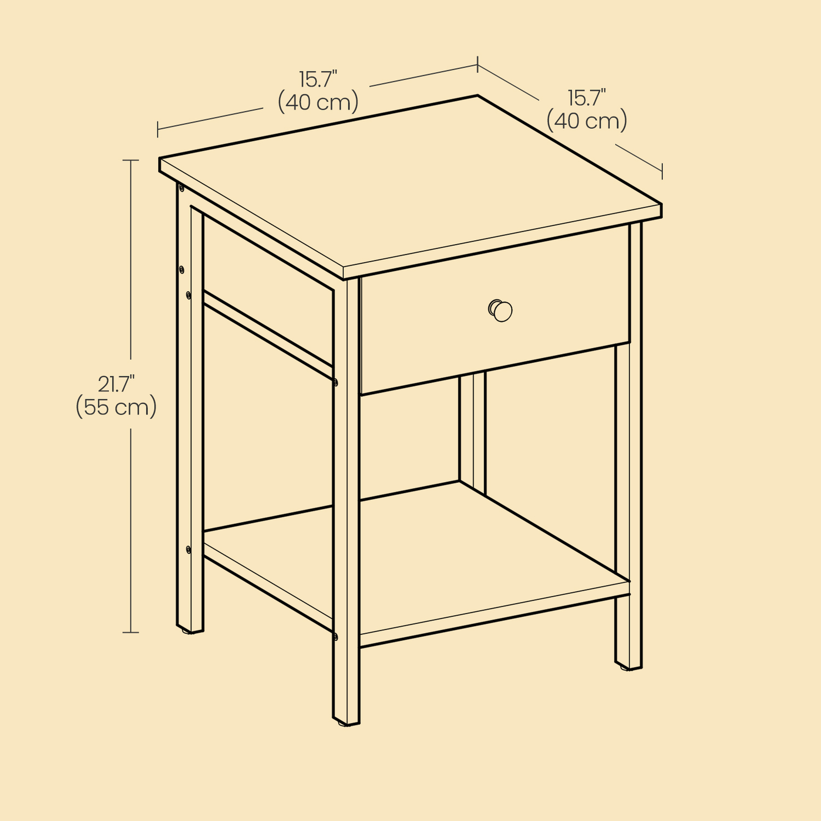 Nightstand, End Side Table with Drawer and Shelf, Bedroom - image 5