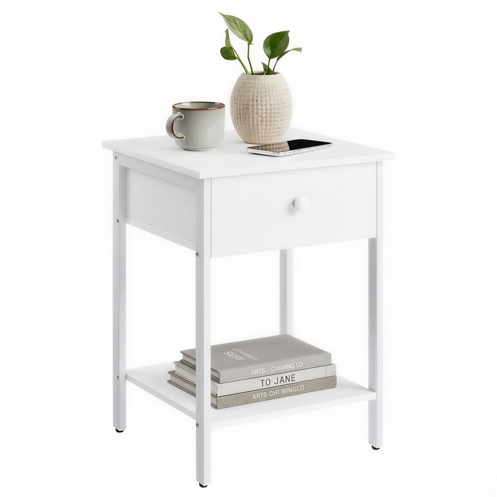Bedside Table with Drawer and Shelf, Modern End Table, Steel Frame - image 2