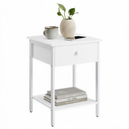 Bedside Table with Drawer and Shelf, Modern End Table, Steel Frame - image 2