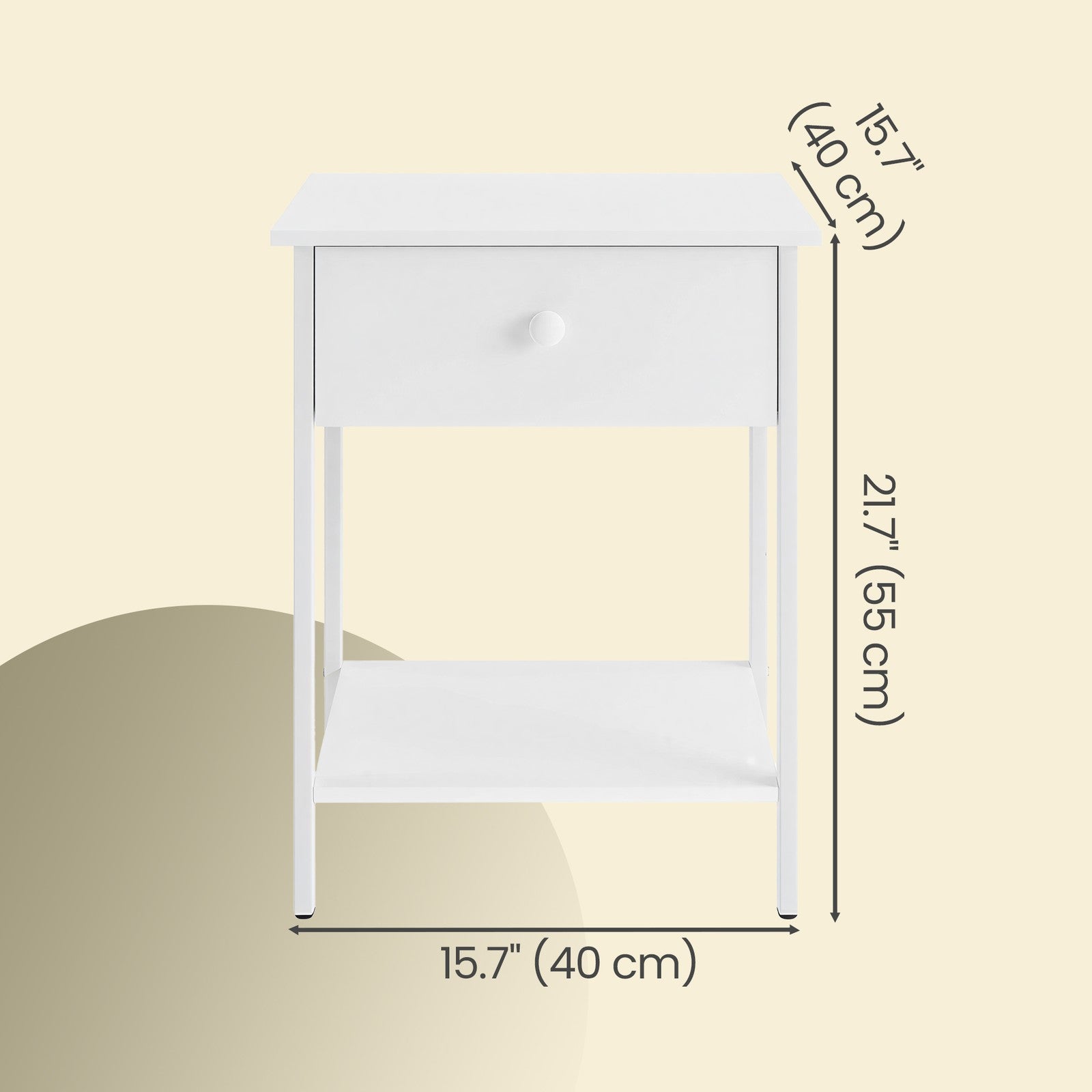 Bedside Table with Drawer and Shelf, Modern End Table, Steel Frame - image 3