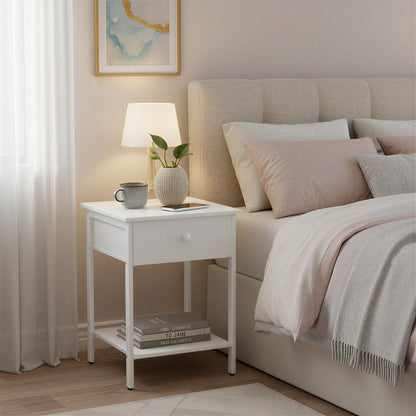 Bedside Table with Drawer and Shelf, Modern End Table, Steel Frame - image 4