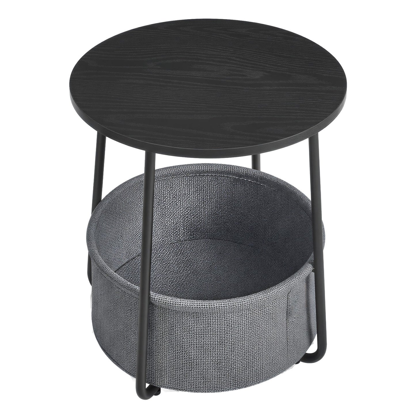 Side Table, Round End Table with Fabric Basket, for Living Room Bedroom - image 11
