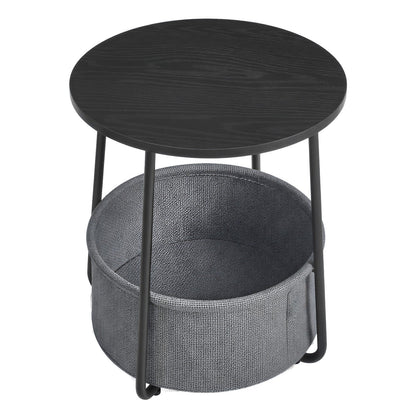 Side Table, Round End Table with Fabric Basket, for Living Room Bedroom - image 11