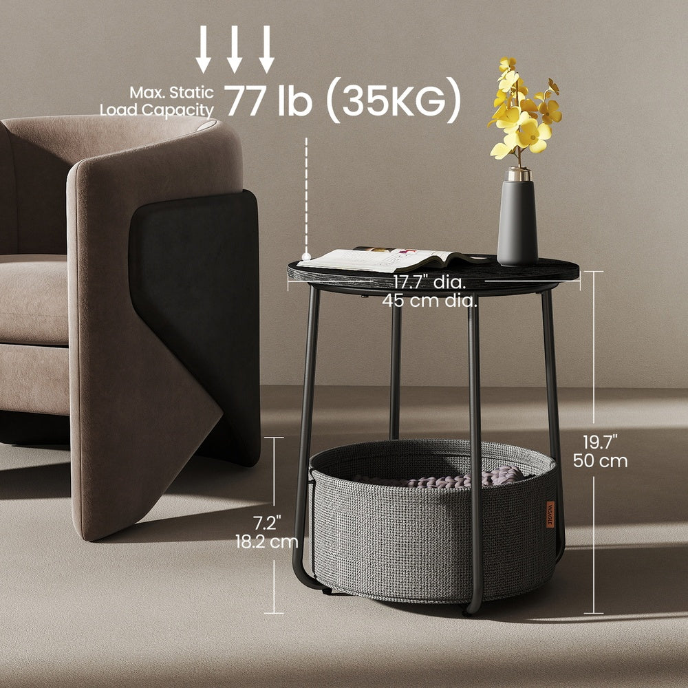 Side Table, Round End Table with Fabric Basket, for Living Room Bedroom - image 12