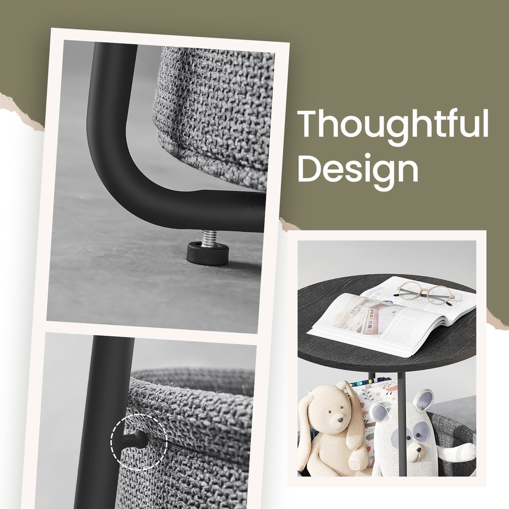 Side Table, Round End Table with Fabric Basket, for Living Room Bedroom - image 13