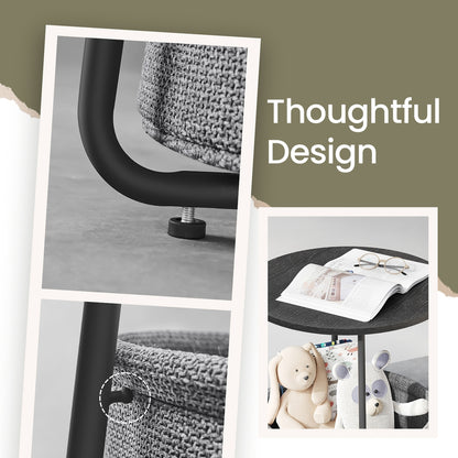 Side Table, Round End Table with Fabric Basket, for Living Room Bedroom - image 13