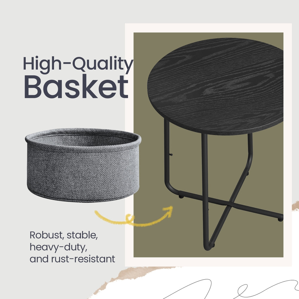 Side Table, Round End Table with Fabric Basket, for Living Room Bedroom - image 14
