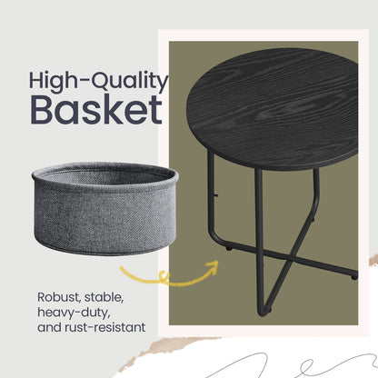Side Table, Round End Table with Fabric Basket, for Living Room Bedroom - image 14