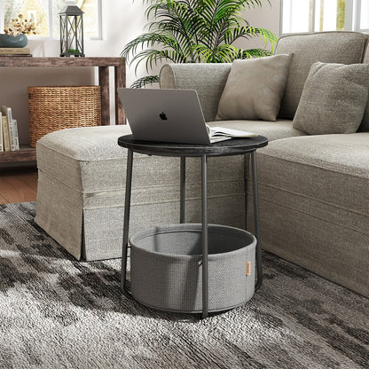 Side Table, Round End Table with Fabric Basket, for Living Room Bedroom - image 15