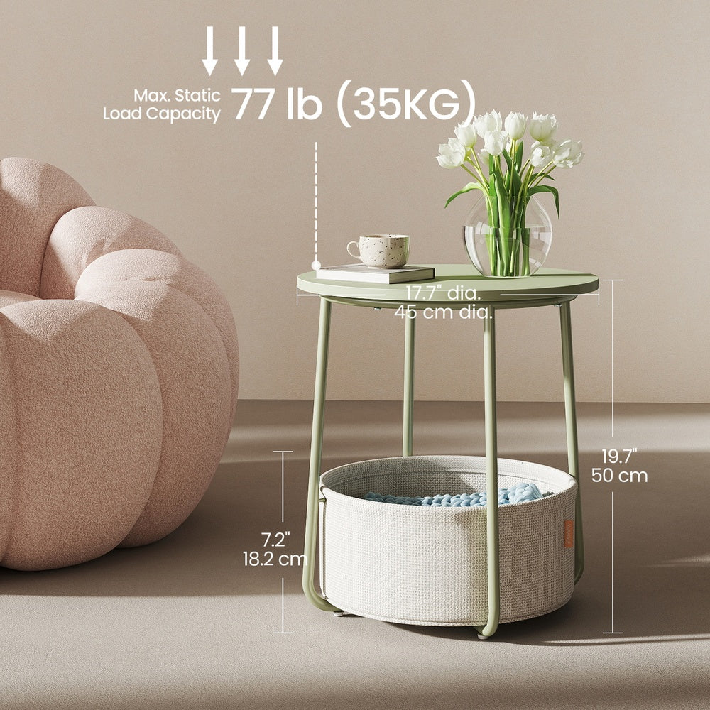 Side Table, Round End Table with Fabric Basket, for Living Room Bedroom - image 22