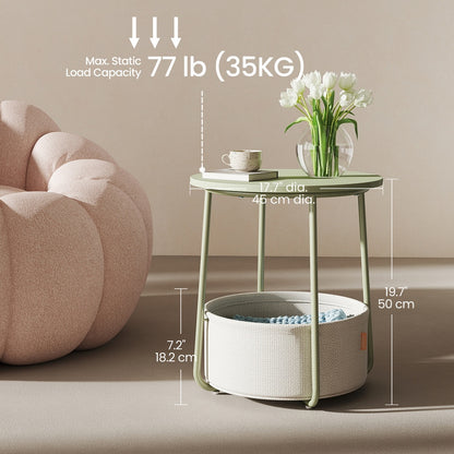 Side Table, Round End Table with Fabric Basket, for Living Room Bedroom - image 22