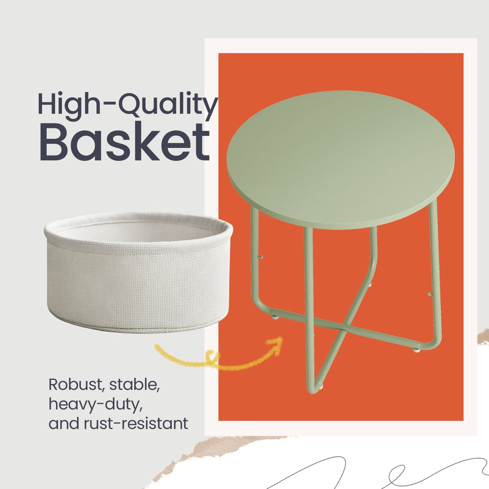 Side Table, Round End Table with Fabric Basket, for Living Room Bedroom - image 24