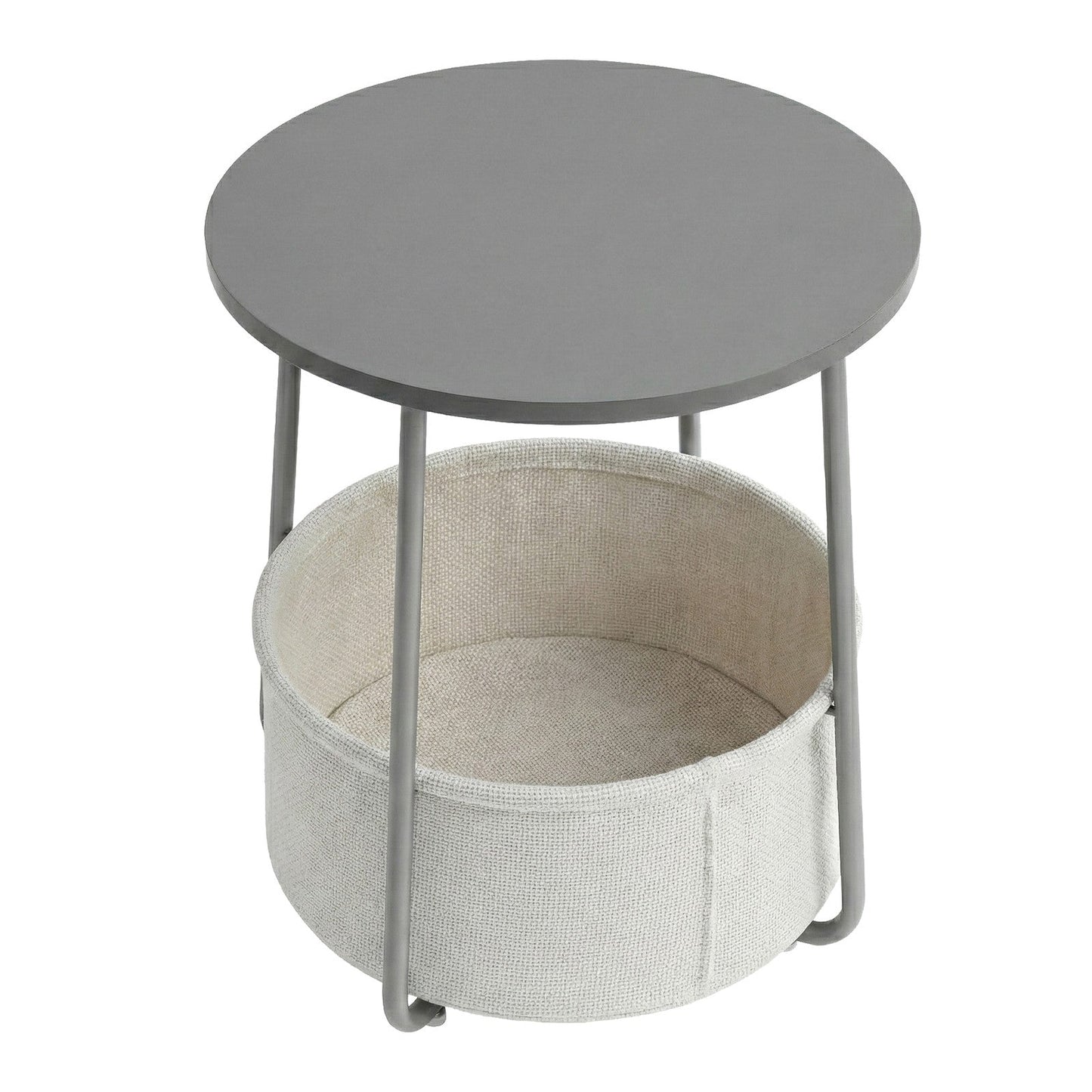 Side Table, Round End Table with Fabric Basket, for Living Room Bedroom - image 6
