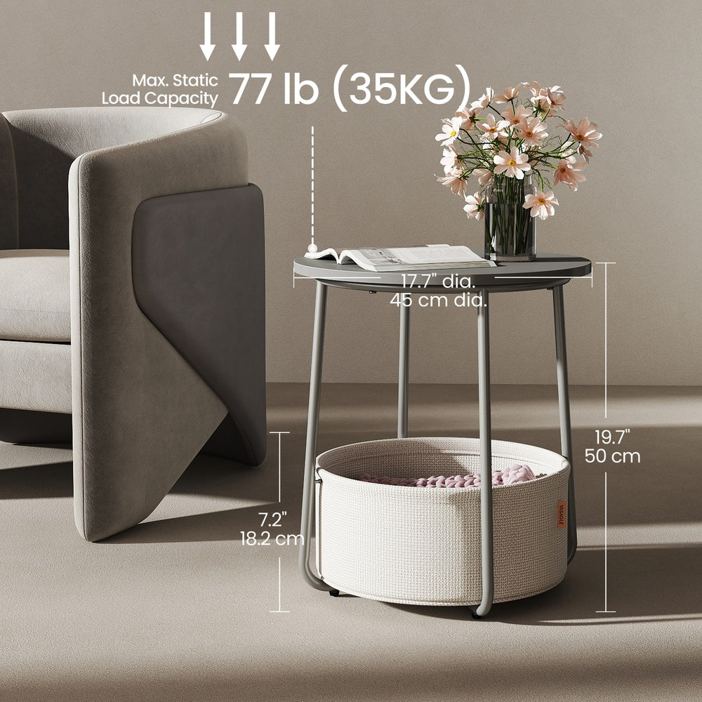 Side Table, Round End Table with Fabric Basket, for Living Room Bedroom - image 7