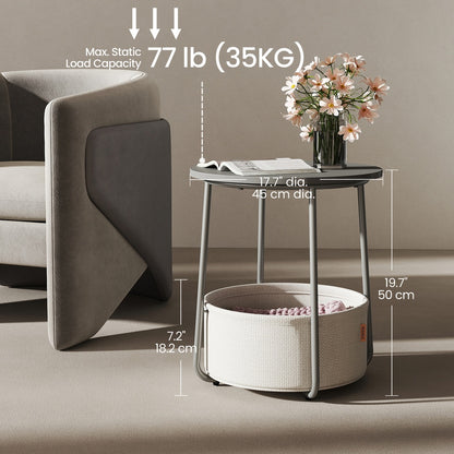 Side Table, Round End Table with Fabric Basket, for Living Room Bedroom - image 7