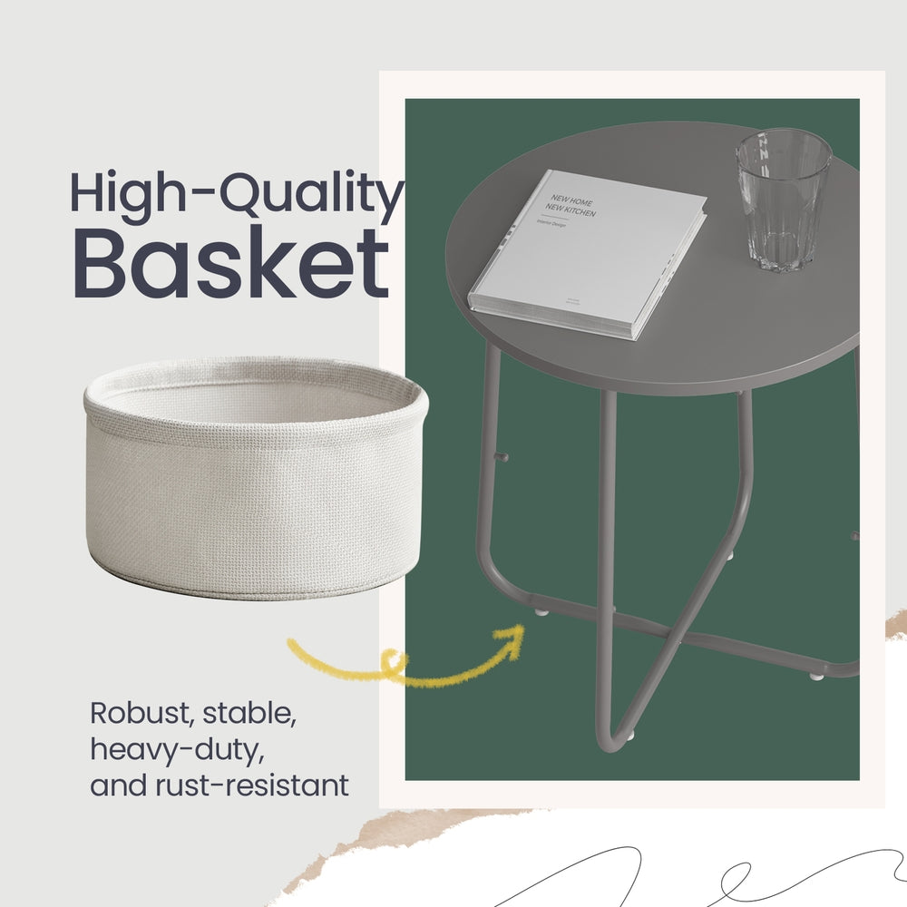 Side Table, Round End Table with Fabric Basket, for Living Room Bedroom - image 9