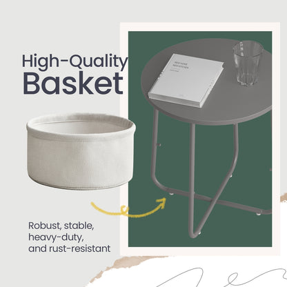 Side Table, Round End Table with Fabric Basket, for Living Room Bedroom - image 9