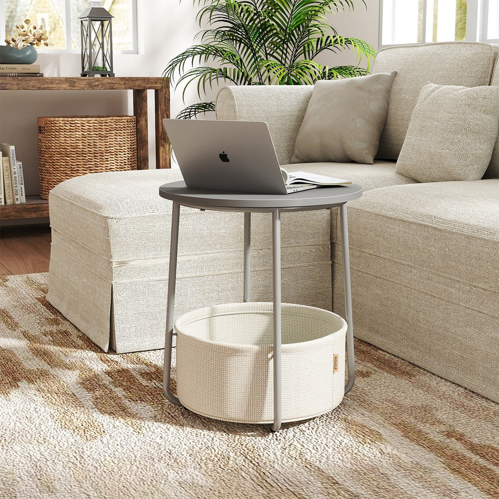 Side Table, Round End Table with Fabric Basket, for Living Room Bedroom - image 10