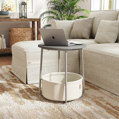 Side Table, Round End Table with Fabric Basket, for Living Room Bedroom - image 10