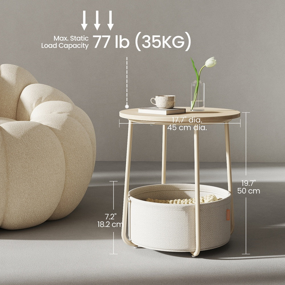 Side Table, Round End Table with Fabric Basket, for Living Room Bedroom - image 17