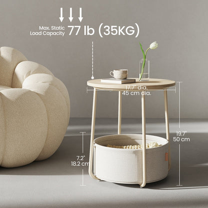 Side Table, Round End Table with Fabric Basket, for Living Room Bedroom - image 17