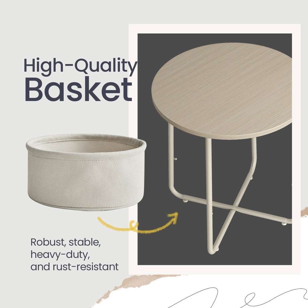Side Table, Round End Table with Fabric Basket, for Living Room Bedroom - image 19
