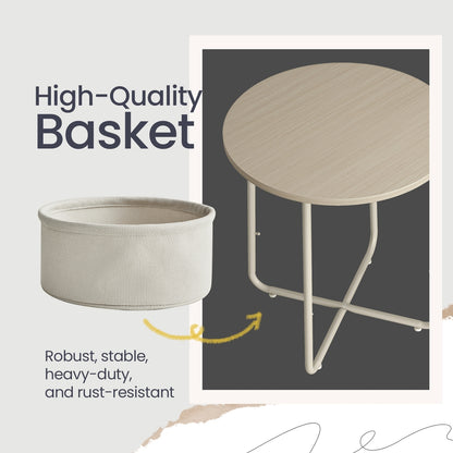 Side Table, Round End Table with Fabric Basket, for Living Room Bedroom - image 19