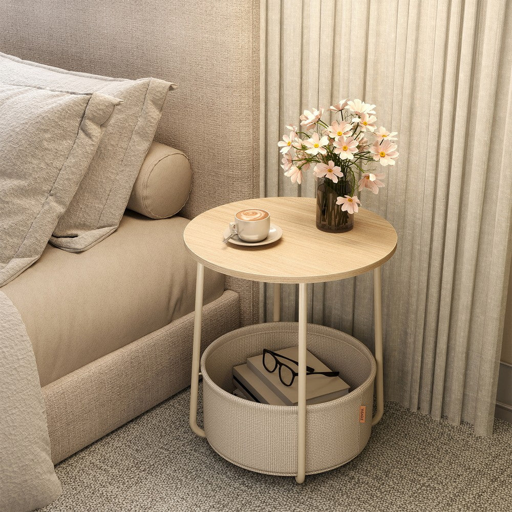 Side Table, Round End Table with Fabric Basket, for Living Room Bedroom - image 20