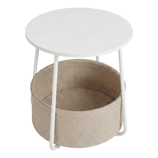 Side Table, Round End Table with Fabric Basket, for Living Room Bedroom - image 1