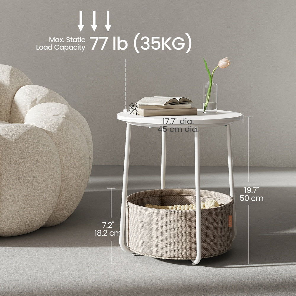 Side Table, Round End Table with Fabric Basket, for Living Room Bedroom - image 2