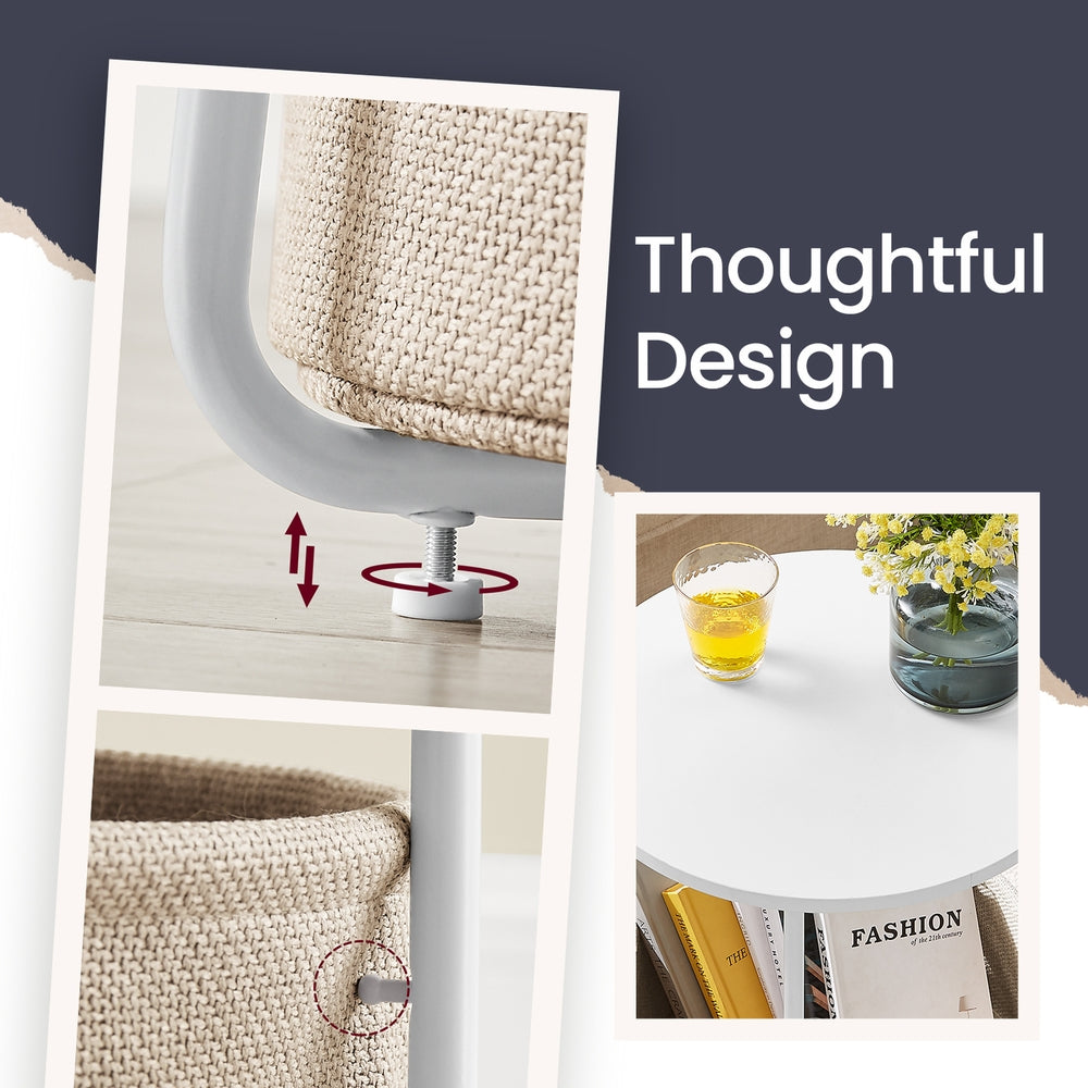 Side Table, Round End Table with Fabric Basket, for Living Room Bedroom - image 3