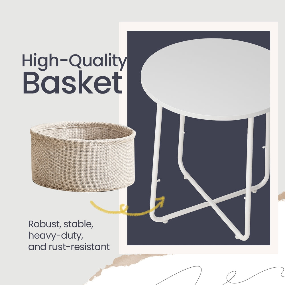 Side Table, Round End Table with Fabric Basket, for Living Room Bedroom - image 4