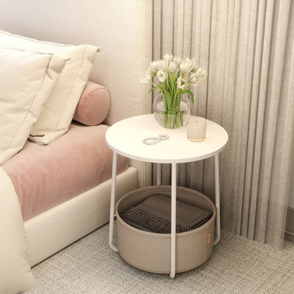 Side Table, Round End Table with Fabric Basket, for Living Room Bedroom - image 5