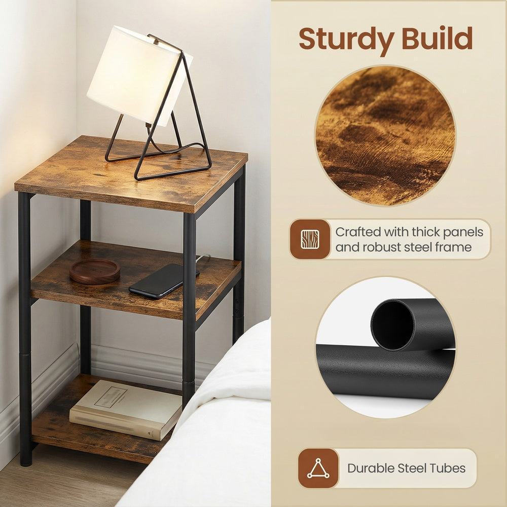 3-Tier End Table, Bedside Table, Industrial Steel Frame, Sofa Side Table, Brown and Black - image 3