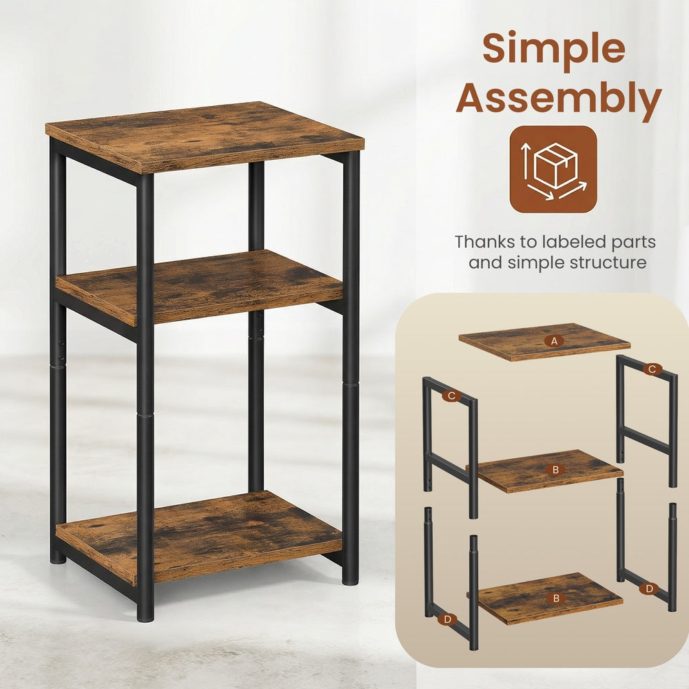 3-Tier End Table, Bedside Table, Industrial Steel Frame, Sofa Side Table, Brown and Black - image 4