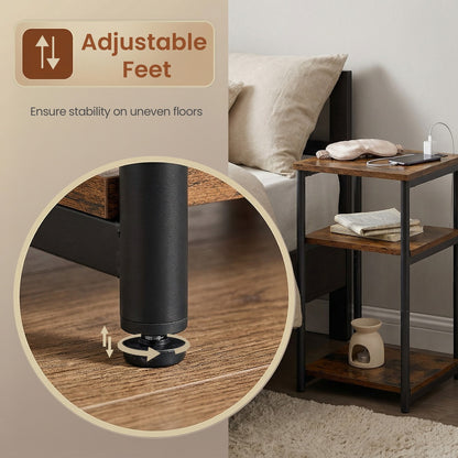 3-Tier End Table, Bedside Table, Industrial Steel Frame, Sofa Side Table, Brown and Black - image 5