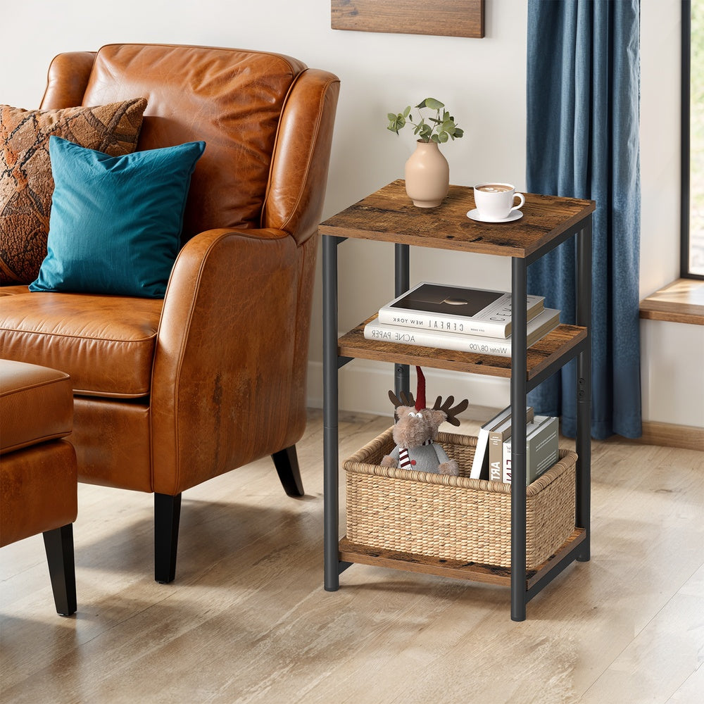 3-Tier End Table, Bedside Table, Industrial Steel Frame, Sofa Side Table, Brown and Black - image 6
