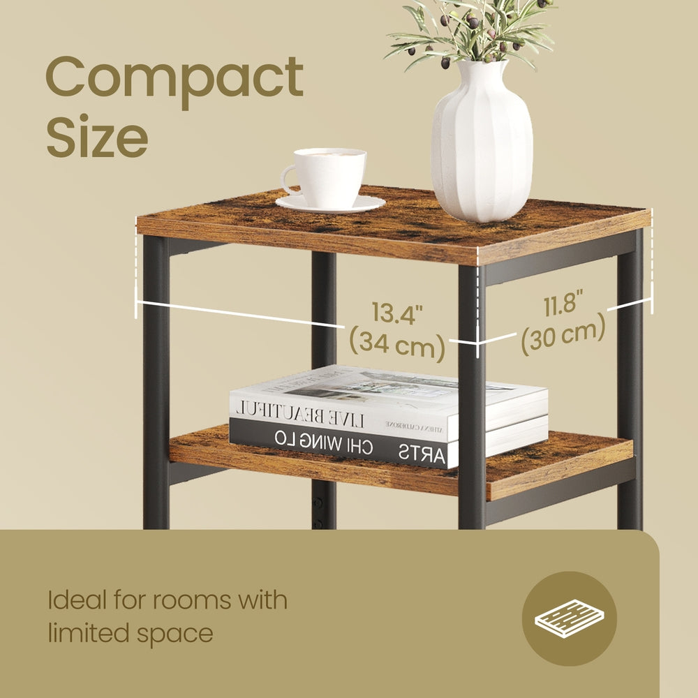 3-Tier End Table, Bedside Table, Industrial Steel Frame, Sofa Side Table, Brown and Black - image 7