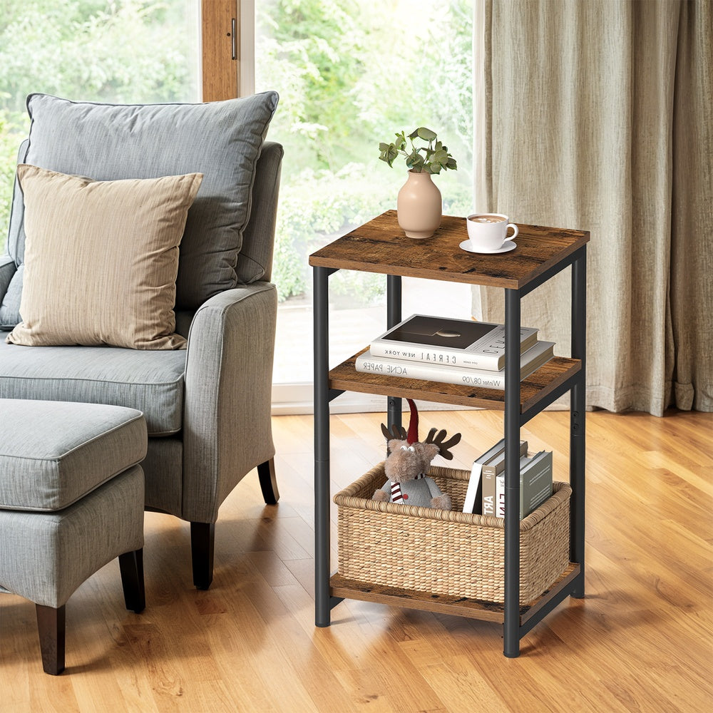 3-Tier End Table, Bedside Table, Industrial Steel Frame, Sofa Side Table, Brown and Black - image 11