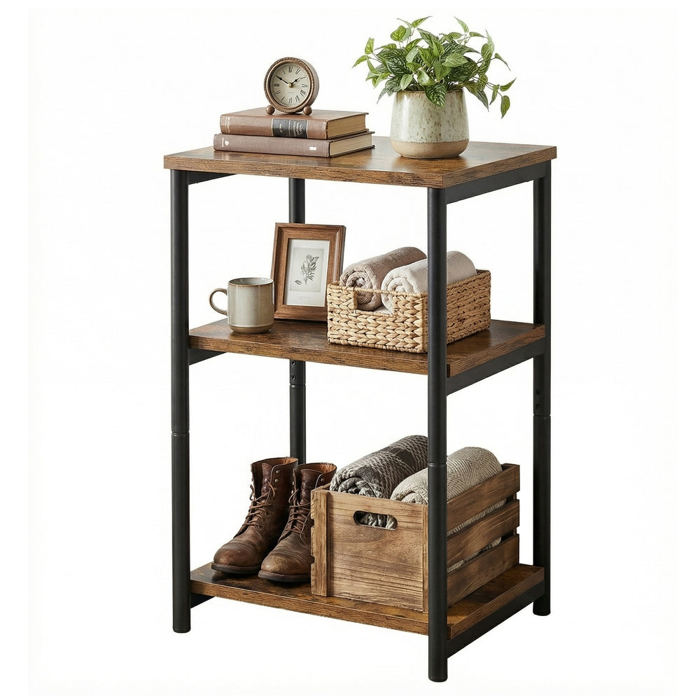 3-Tier End Table, Bedside Table, Industrial Steel Frame, Sofa Side Table, Brown and Black - image 12