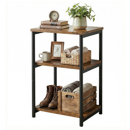 3-Tier End Table, Bedside Table, Industrial Steel Frame, Sofa Side Table, Brown and Black - image 12