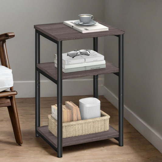 3-Tier End Table, Bedside Table, Industrial Steel Frame, Sofa Side Table, Brown and Black - image 1