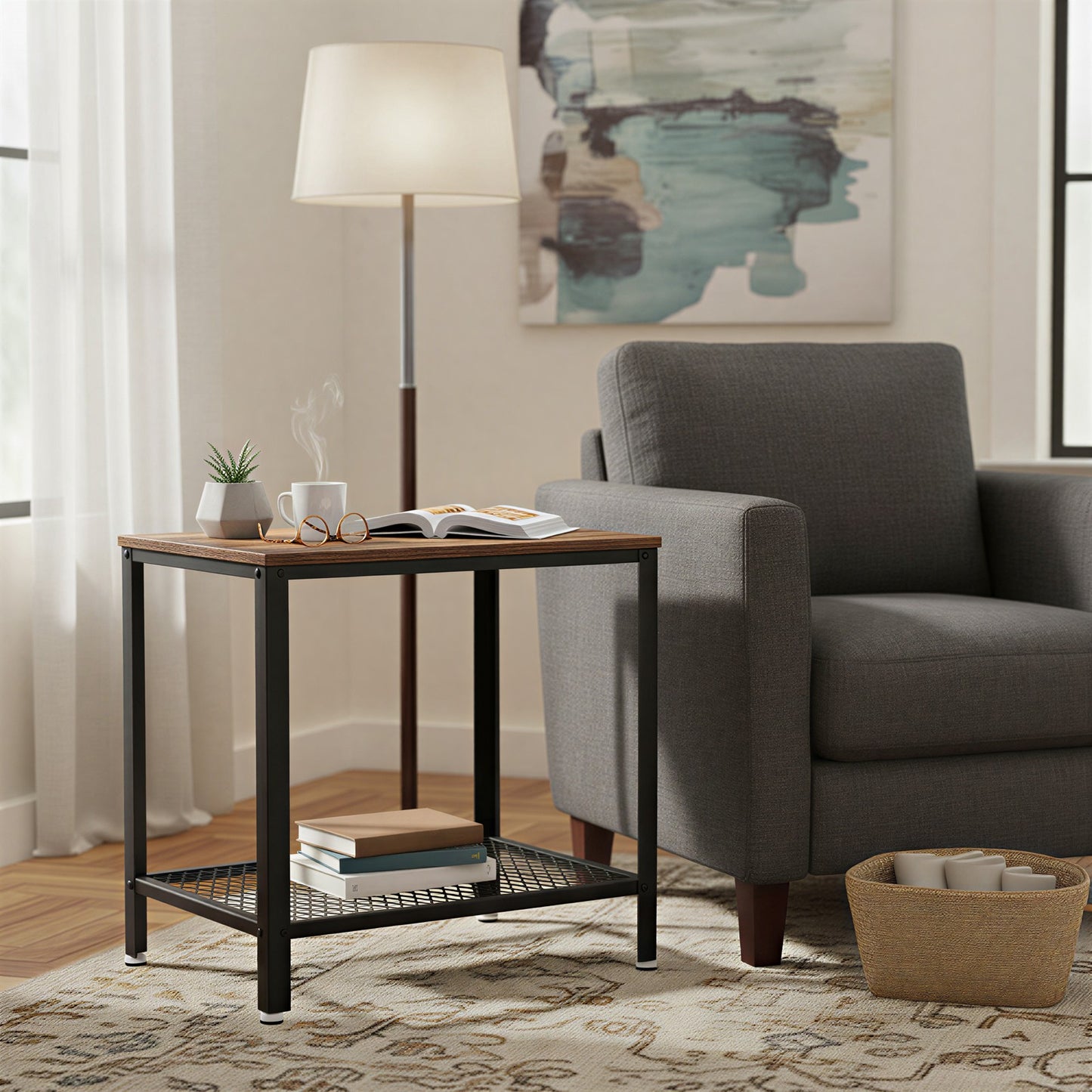 Narrow Side End Table, 2-Tier Sofa Printer Table, for Bedroom - image 4